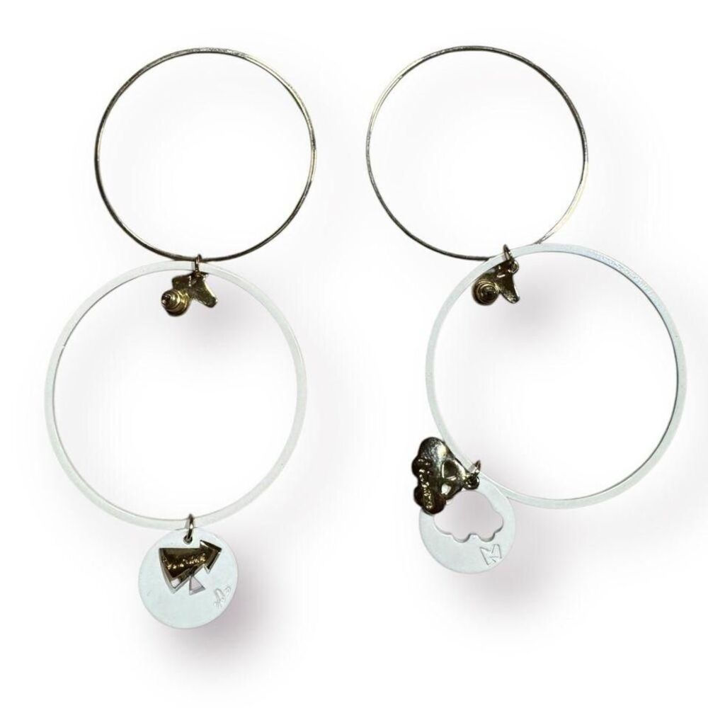 Double Hoop White Gold Earrings‎